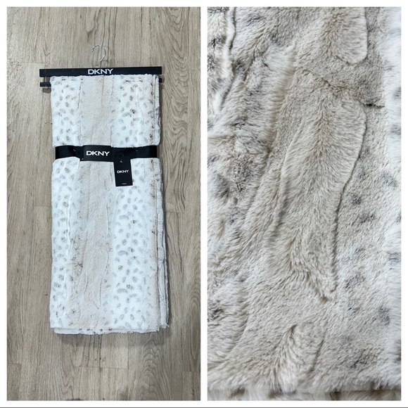 Dkny Bedding Dkny Snow Leopard Faux Fur Throw Blanket Neutral Beige